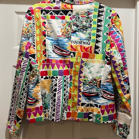 HARVE BENARD Vtg Geometric Vibrant Colorful Zip Jacket Blazer SZ 14 Artsy - Picture 7 of 7